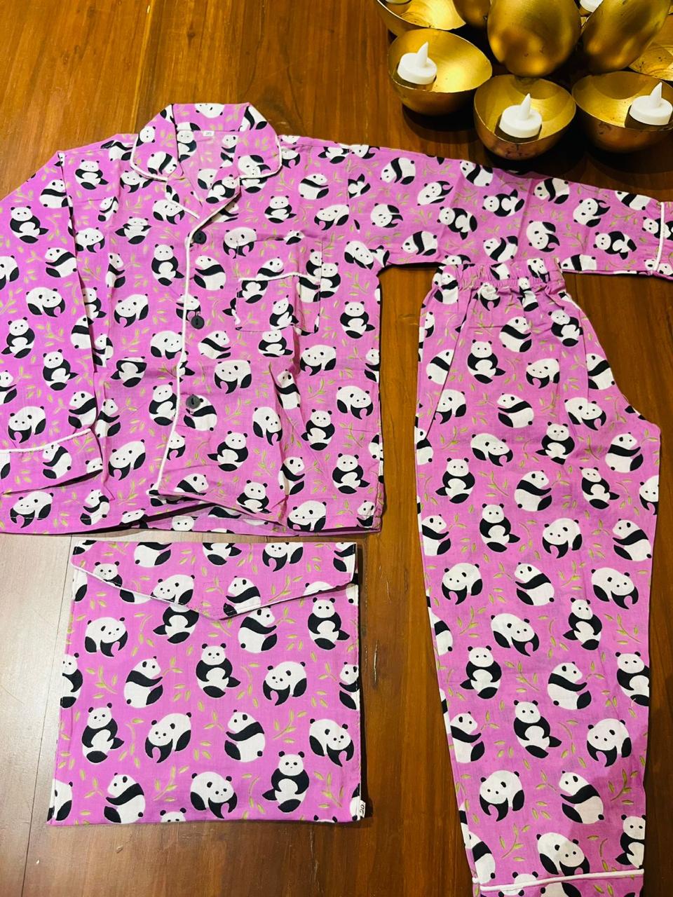 Dreamy Panda Night Suit (Pink) with packing pouch