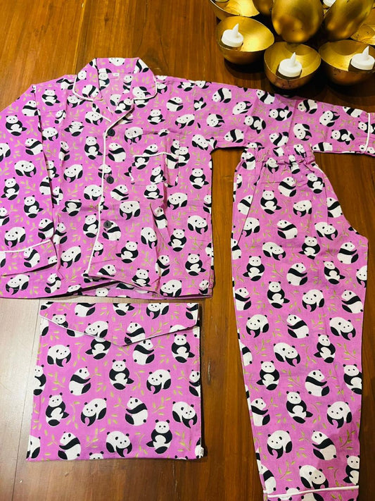 Dreamy Panda Night Suit (Pink) with packing pouch