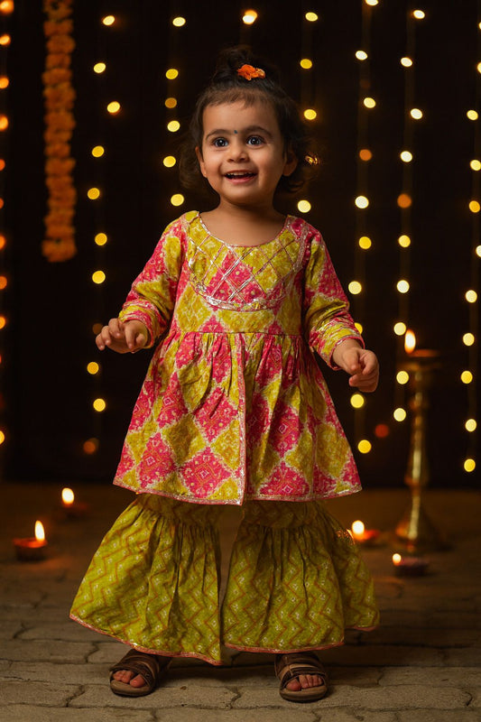 Noor-E- Nazakat Sharara Set  (Green & Pink)